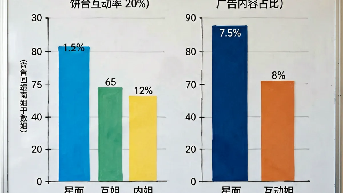 饼干姐姐内容互动率与商业化比例柱状图对比，直观呈现与同类平台的数据差距