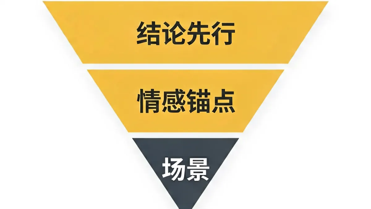 饼干姐姐内容脚本框架示意图，展示倒金字塔结构与情感锚点位置标注